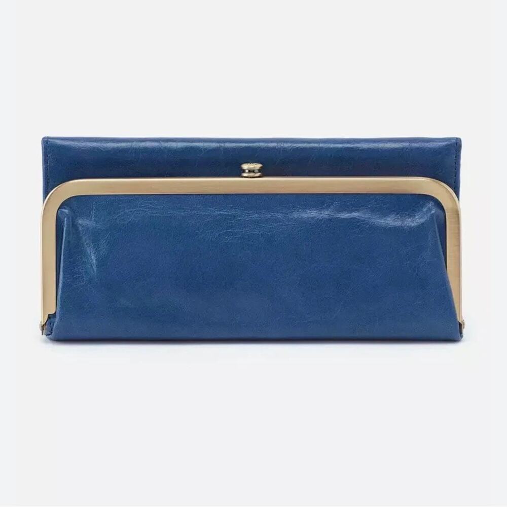HOBO | Rachel Continental Wallet Atlantis Blue Leather Retired‎ Rare Brass Kiss